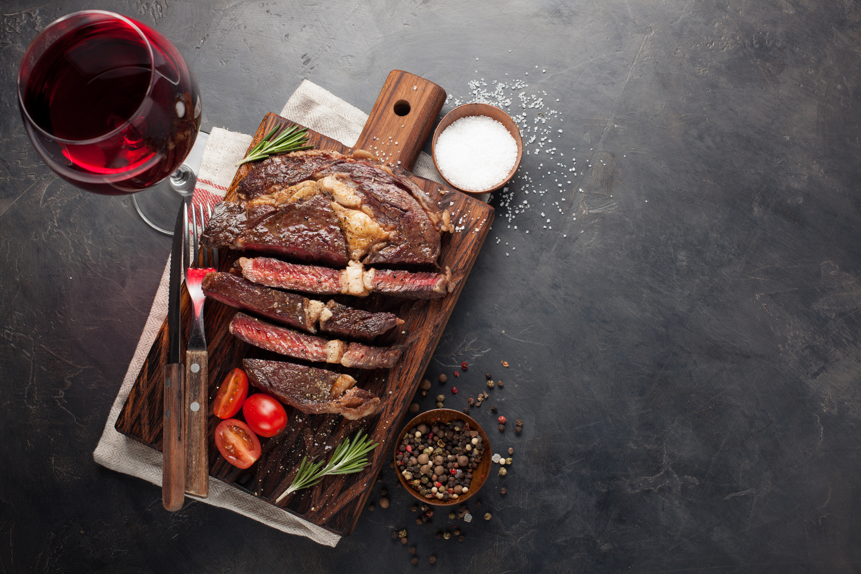 Grilled Ribeye Beef Steak with Red Wine.